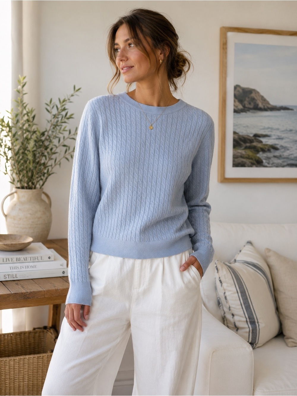 Old Navy sosoft lite blue size L blue cable knit crew neck sweater preppy casual